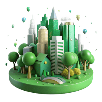 magnificent traditional Green Cityscape Illustration with Trees and Buildings Cutout high quality png