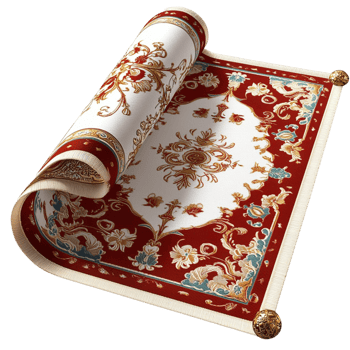 Red floral rug featuring intricate patterns and an elegant design, a luxurious decor piece that adds vintage floor charm and timeless elegance to traditional or modern interiors. png