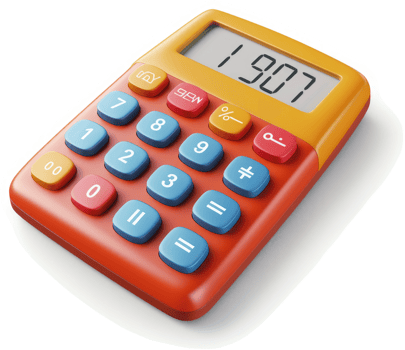 Colorful handheld calculator displaying the number 1907. png