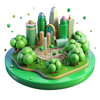 extraordinary modern Green City with Trees and Parks Transparent Background professional png