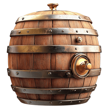 Wooden Barrel Metal Bands Rustic Design Vintage Storage Farmhouse Decor Essential Element png