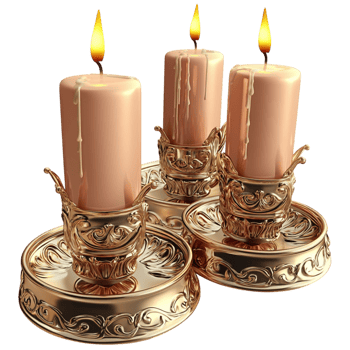 Golden Candles Tray Soft Glow Intricate Design Elegant Decor Vintage Table Piece png