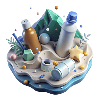 dramatic minimalist Ocean Pollution Illustration with Plastic Bottles Cutout genuine png
