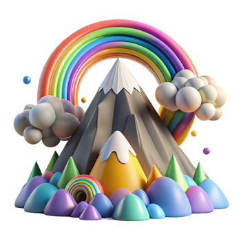 stunning contemporary Mountain Landscape with Rainbow Cutout with Vibrant Rainbow png