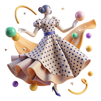 serene creative Polka Dot Dress Twirling Motion Transparent Background Playful Vibe genuine png