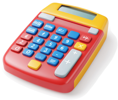 Colorful plastic calculator with numeric keys. png