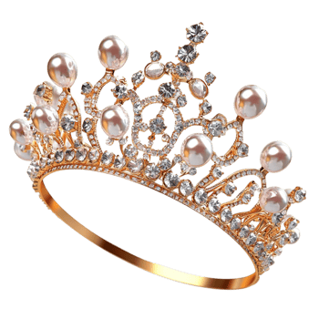 Golden Crown White Pearls Sparkling Gems Regal Design Princess Royalty Symbol Elegance Majestic Headpiece Timeless Beauty Decorative Treasure png
