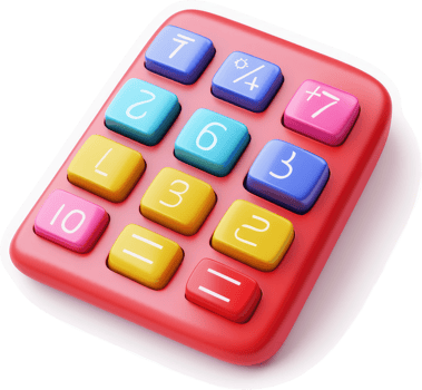 Colorful, child-friendly calculator with vibrant buttons. png