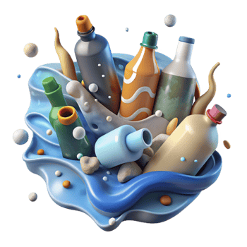 dramatic contemporary Ocean Pollution Plastic Bottles Isolated on White genuine png