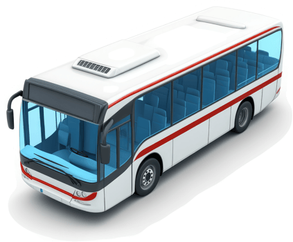 Modern city bus, rendered in white with red accents. png
