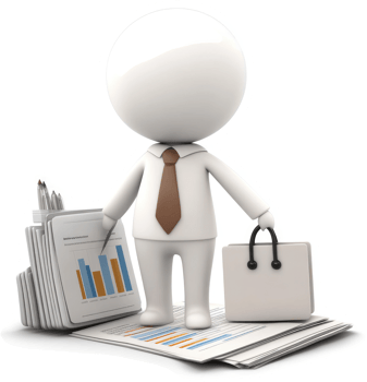 Businessman with data reports and documents. png