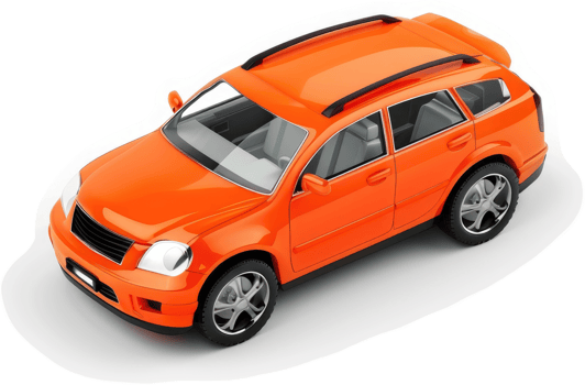 Vivid orange toy SUV displayed against a plain background. png