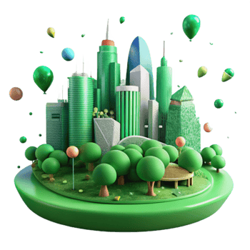 magnificent classic Green City Skyline with Trees and Parks Isolated Cutout genuine png