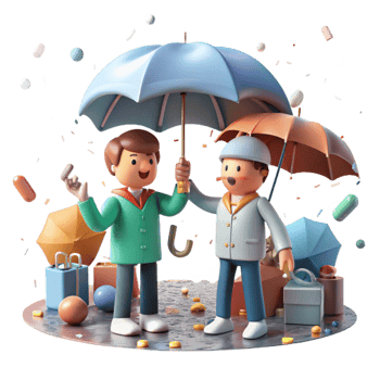 beautiful artistic Group Holding Umbrellas Rainy Day Scene Transparent Background detailed png