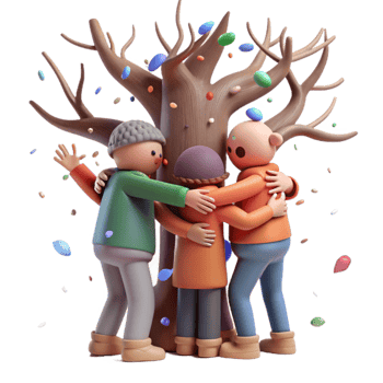 impressive rustic Group Hugging Tree in Forest Transparent Background png