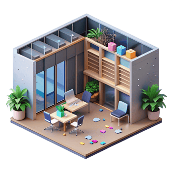 impressive classic Modern Office Building Interior Isometric View Cutout high resolution png