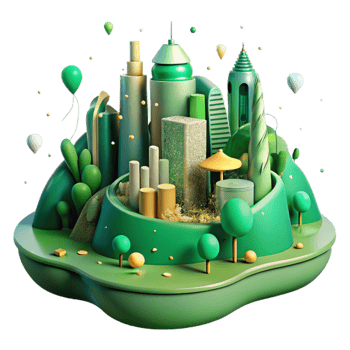 wonderful modern Green City Landscape Panoramic View Isolated Element detailed png