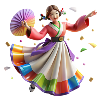 stunning rustic Korean Fan Dance Colorful Dress Transparent Background exclusive png