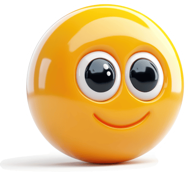 Smiling emoticon with large, expressive eyes. png