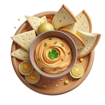 stunning minimalist Hummus and Pita Bread Cutout Top View premium png