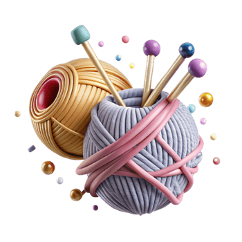 impressive artistic Knitting Needles and Yarn Ball Close Up Transparent Background authentic png