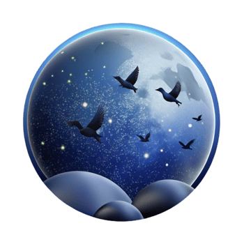 elegant classic Migrating Birds Silhouette Isolated Moonlit Sky Dark Blue authentic png