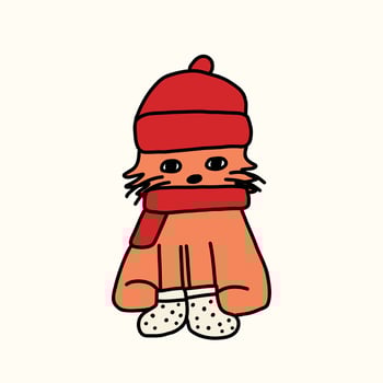 cute winter cat drawing illustration vector