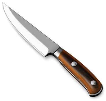 Sharp butcher knife with a wooden handle. png