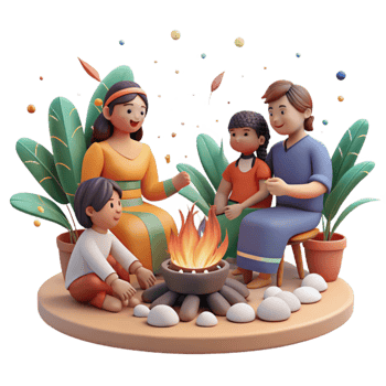serene rustic Indigenous Family Gathering Around Fire Cutout genuine png