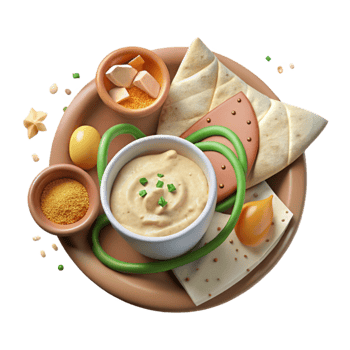 extraordinary abstract Hummus and Pita Bread Cutout Top View high quality png