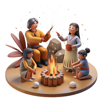 dramatic abstract Indigenous Family Gathering Around Fire Cutout original png