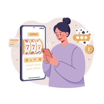 Woman playing online slot machine game on mobile phone digital gambling concept illustration vector