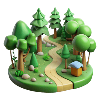 elegant classic Green Forest with Hiking Trail Isolated Background genuine png