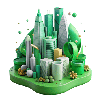 serene traditional Green Cityscape Cutout with Modern Buildings png