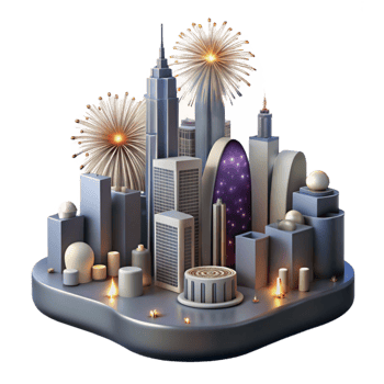 elegant rustic Nighttime City Skyline with Colorful Lights Isolated Element png