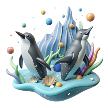 beautiful vintage Penguins Swimming Underwater Isolated Element detailed png