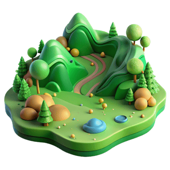 vibrant minimalist Lush Green Valley Cutout with Dramatic Shadows png
