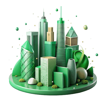 serene abstract Green City Skyline with Trees and Parks Isolated Cutout exclusive png