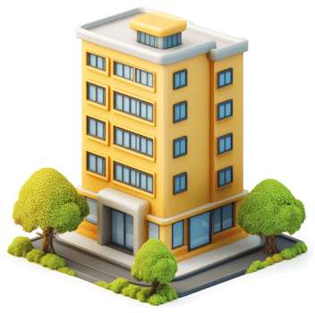 A stylized illustration of a multi-story residential building. png