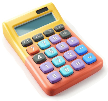 Vibrant colorful calculator with digital display. png