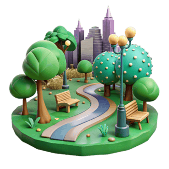 wonderful artistic Green City Park with People Relaxing Cutout original png