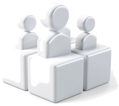 Three-dimensional figures of people grouped together on white cubes. png
