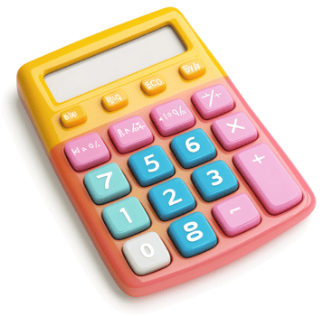 Colorful, playful calculator with vibrant keys. png