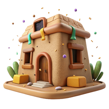 elegant modern Mud Brick House with Earthy Tones Transparent Background exclusive png