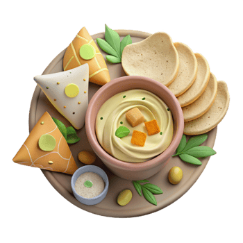 elegant modern Hummus and Pita Bread Cutout Top View exclusive png