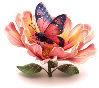 Vibrant butterfly resting within a blossoming flower. png