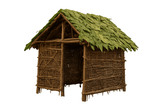 Rustic Artisan Hut Made from Natural Materials Surrounded by Nature png