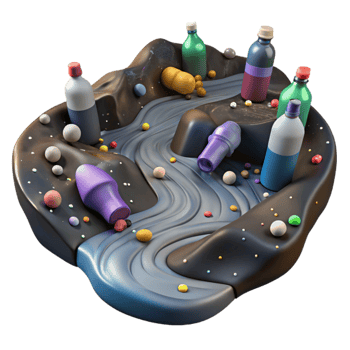 extraordinary classic Polluted River with Plastic Bottles Isolated Environmental Pollution detailed png