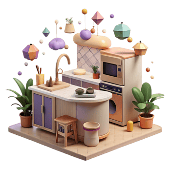 stunning artistic Kitchen with Island and Stove Isolated png
