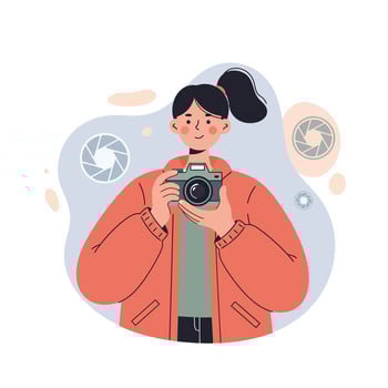 Woman holding camera photography hobby casual clothing illustration vector